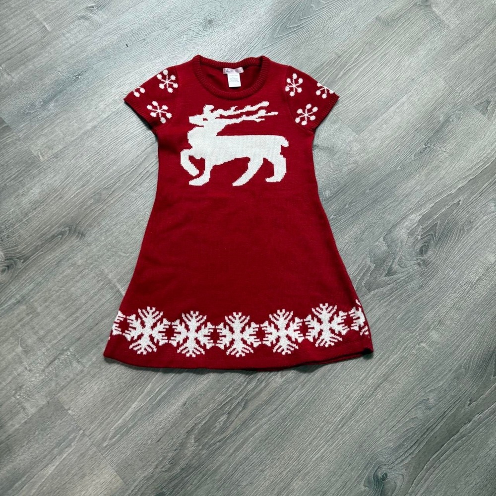 Love To Be Loved Red Reindeer Snowflake Christmas Sweater Dress Girls Size 12
